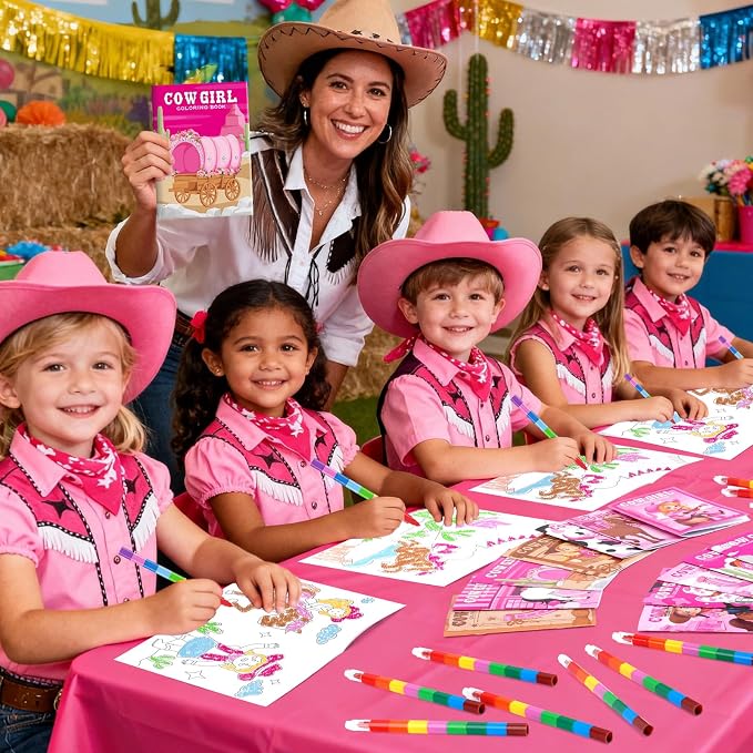 BenLouis 24 Cowgirl Mini Coloring Books Kids with 24 Stacking Crayons Western Girl Party Favors Activity Books Bulk for Kids Wild West Horse Goodie Bag Gift Stuffer Classroom Reward