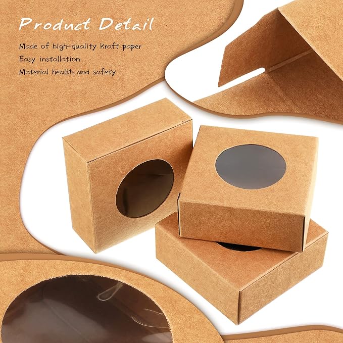 Chinco 30 Pcs Square Soap Boxes for Homemade Soaps Candle 3 x 3 x 1.2 Inch Soap Boxes with Clear Window Small Gift Wrapping Box for Soaps Packaging Bakery Cookies Candy Party Favor Supplies