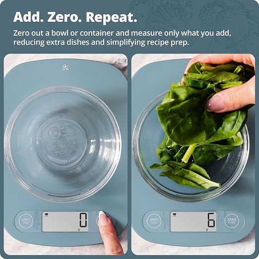 Greater Goods Food Scale – Digital Kitchen Scale, 1g Precision, Easy-Tare & Quick Conversion, Slim Compact Design, Durable & Portable | Ideal for Cooking, Baking & Meal Prep (Stone Blue)