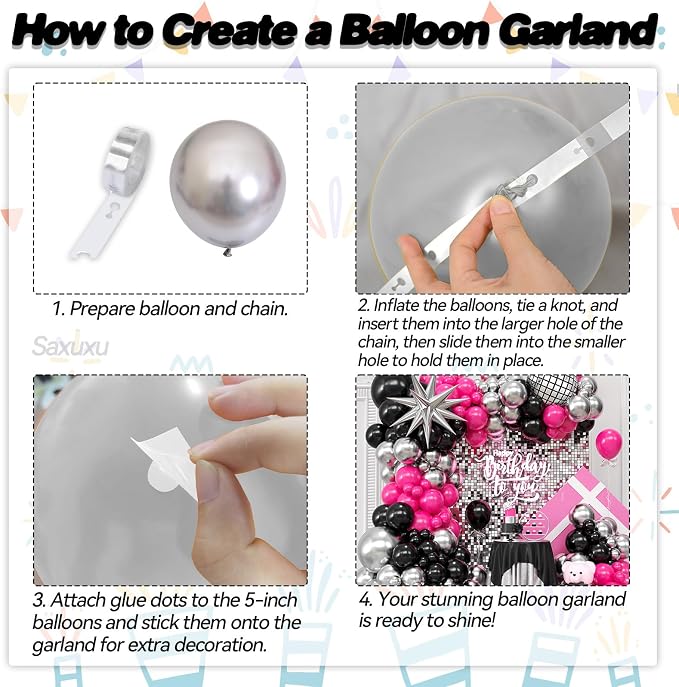 Disco Balloon Arch Kit, Hot Pink Black Balloons Garland Arch Kit, Star Foil and Disco Foil Balloons, Hot Pink Silver Black Balloon For Birthday 8090 Theme Party Wedding Bridal Shower Anniversary