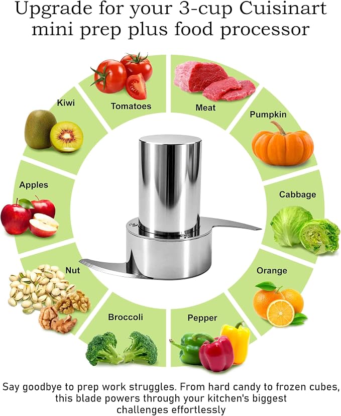 Less-Microplastic DLC-2ACBN Fit for Cuisinart Mini Prep Plus Chopping Blade | Replacement DLC-2A Series Blade, Resists Cracking/ Chipping/ Flaking, Easily Handle Hard Ingredients, Easy Cleanup, Durable