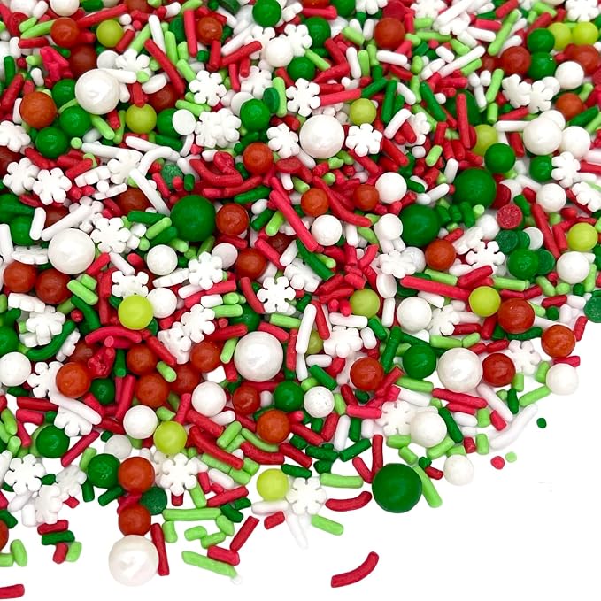 Manvscakes Sprinkles- Edible Cake and Cupcake Sprinkles with Assorted Shapes and Sizes for Parties, Metallic Sprinkle Mix for Cookies, Ice Cream, Cake and Cupcake Decorating, 4 oz (Red, Green, White)