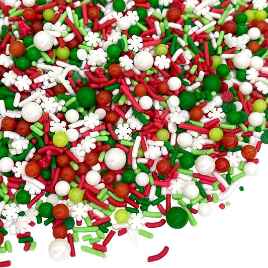 Manvscakes Sprinkles- Edible Cake and Cupcake Sprinkles with Assorted Shapes and Sizes for Parties, Metallic Sprinkle Mix for Cookies, Ice Cream, Cake and Cupcake Decorating, 4 oz (Red, Green, White)