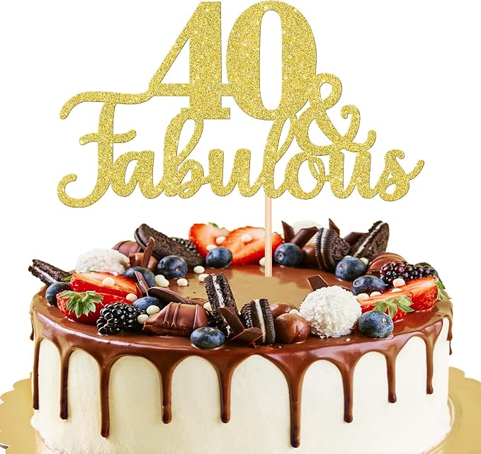 1 PCS Fabulous Cake Topper Gold Glitter 40th Birthday Cake Pick Decoration for Wedding Anniversary Party Decorations Happy 40th Birthday Cake Decorations Supplies