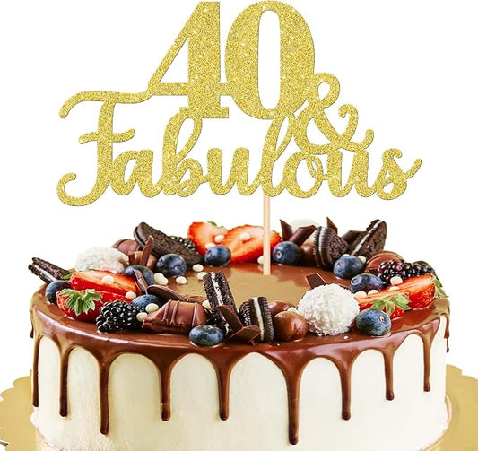 1 PCS Fabulous Cake Topper Gold Glitter 40th Birthday Cake Pick Decoration for Wedding Anniversary Party Decorations Happy 40th Birthday Cake Decorations Supplies