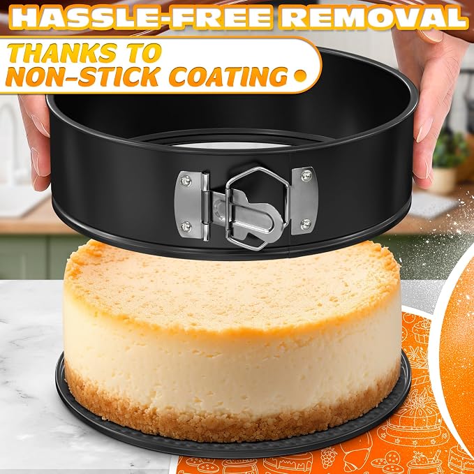 Spring Form Pan for Cheesecakes - Leak Resistant Springform Pan Set, Easy-Open Latch and Removable Bottom for Cake Lift, Nonstick Round Cake Pans Set 4 7 9 Inch, 60 Parchment Liners, Oven Safe to 450F