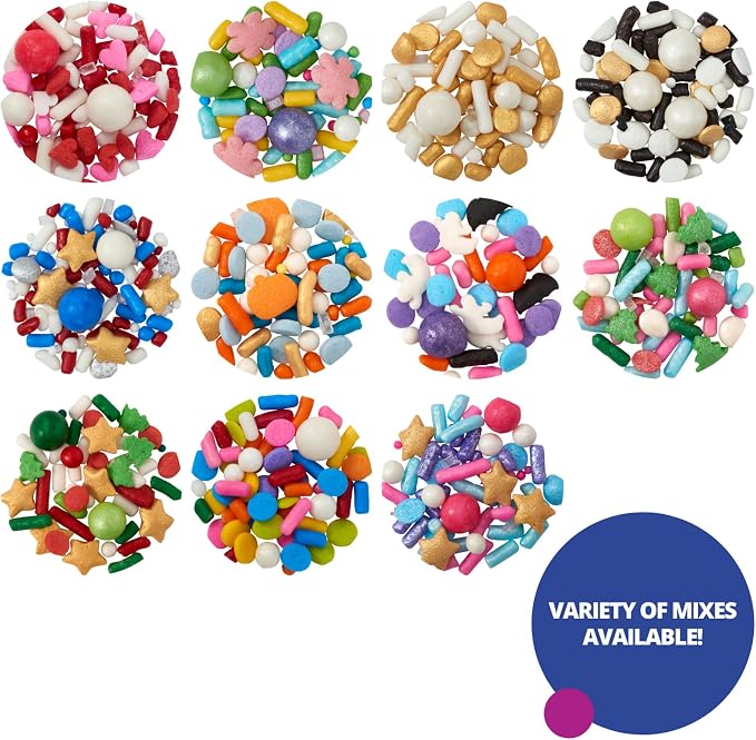 DECOPAC Firecracker Deluxe Fusion Mix, 26oz, Fancy Patriotic Candy Sprinkles in Handheld Container, Edible Sprinkles For Celebration Cakes, Cupcakes, Cookies and Donuts, Red, White, and Blue
