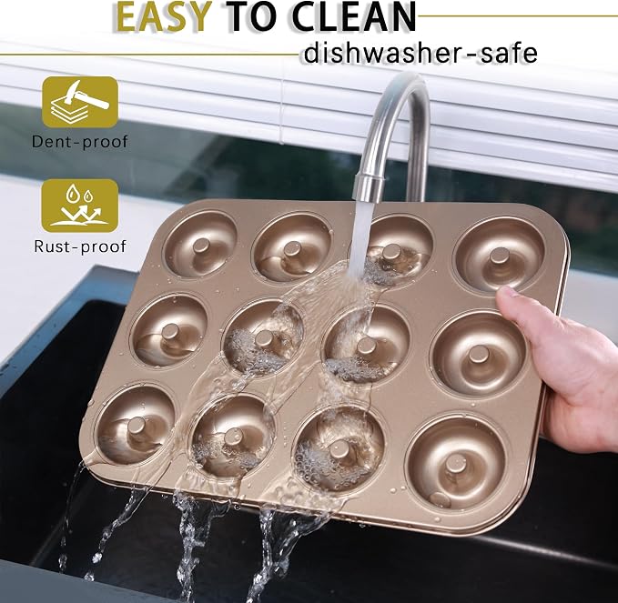 Non-Stick 12-Cavity Donut Pan for Baking, Doughnut Roasting Pan, 2-Count