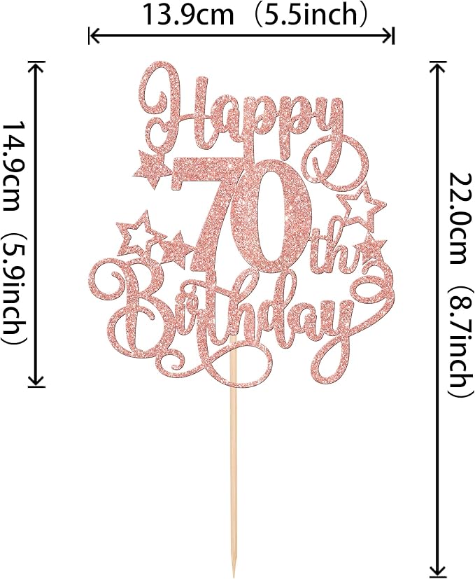 1 PCS Happy 70th Birthday Cake Topper Glitter Cheers to 70 Years Birthday Cake Pick Hello 70 Fabulous Cake Decoration for Happy 70th Birthday Anniversary Party Decorations Supplies Rose Gold