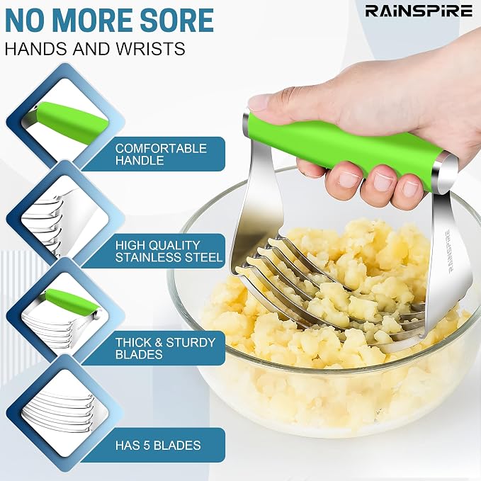 Rainspire XL Pastry Cutter For Baking, Heavy Duty Pastry Blender Stainless Steel, Thick Sharp Blades Dough Blender, Dough Cutter Butter Cutter Pastry for Easy Mixing, Dishwasher Safe (Green)