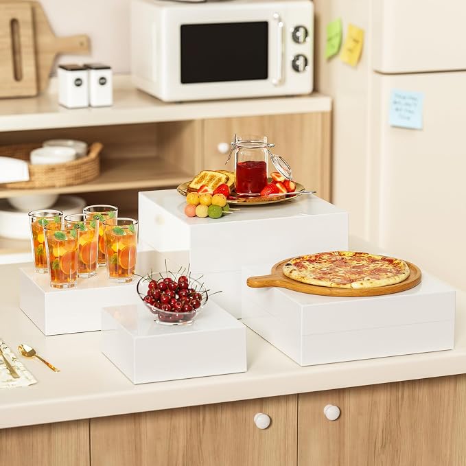 6 Pcs White Acrylic Boxes for Display as Buffet Risers and Stands, Food Risers for Party, Table, Stands, including 12", 12", 11", 11", 7.5", 7.5" (Extra Extra Large, 6Pcs, White)
