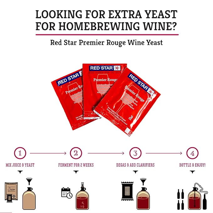 Craft A Brew - Red Star Premier Rouge Wine Yeast - Dry Wine Yeast - For Full-Bodied, Aromatic Red Wines - Ingredients for Home Fermenting - Wine Making Supplies - 15 Pack