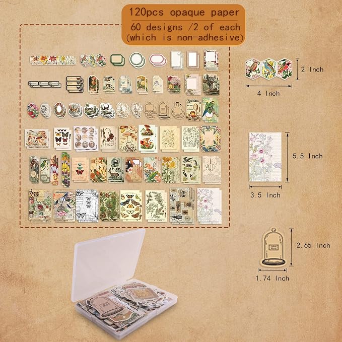 200Pcs Vintage Scrapbook Stickers, Aesthetic Junk Journal Stamping Supplies Kit, Scrapbooking Ephemera Washi Paper for Bullet Journaling Planners Diary Collage