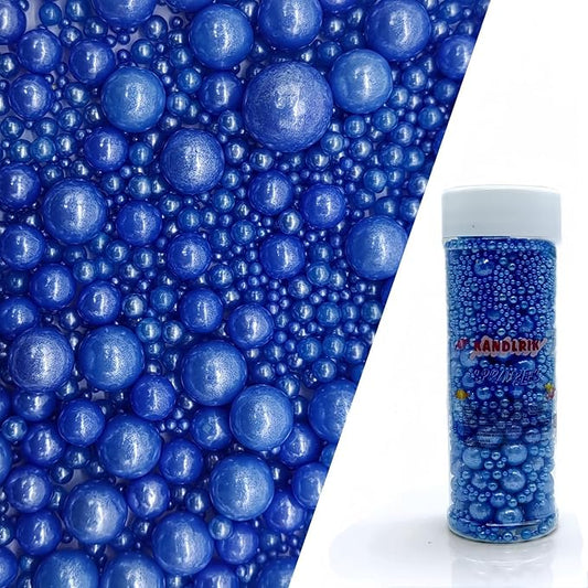 Edible Royal Blue Sugar Pearls Sprinkles Candy Mix Size Pearls Cake Decorations Cupcake Toppers Decorating Perfect for Wedding Party Valentine Christmas Supplies 4.58OZ