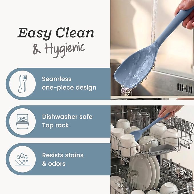 StarPack XL Spoonula The All-Rounder 13.5 Inch - LFGB Silicone Spoon Spatula, 600°F Heat Resistant, BPA-Free - One-Piece Seamless, Dishwasher Safe - for Nonstick Cookware and Deep Pots, Light Blue