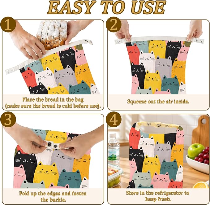 2 Pack Beeswax Cute Cat Bread Bags for Sourdough Homemade Breads, Reusable Beeswax Bread Colorful Cat Storage Bag, Keep Loaves Fresh Longer, Freezer Safe & Airtight, Zero Waste 17 x 13''