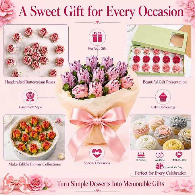 Extra Large Russian Piping Tips Stainless Steel Icing Tips Set for Buttercream Roses 3D Floral Designs Baker Tools for Wedding Birthday Cakes Cupcakes Cookies (Extra Large Russian Piping Tips 2)