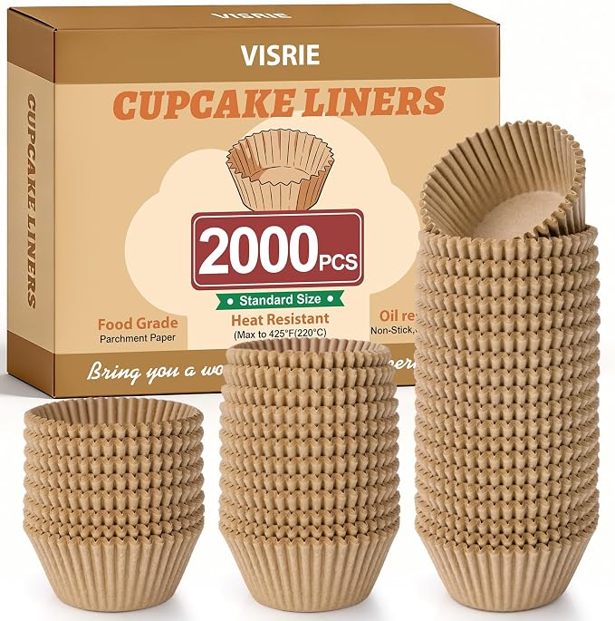 VISRIE 2000Pcs Standard Cupcake Liners, Greaseproof & Non-Stick Muffin Liners, Food Grade Cupcake Liners for Baking, Parchment Baking Cups for Cupcakes, Muffins, Nuts