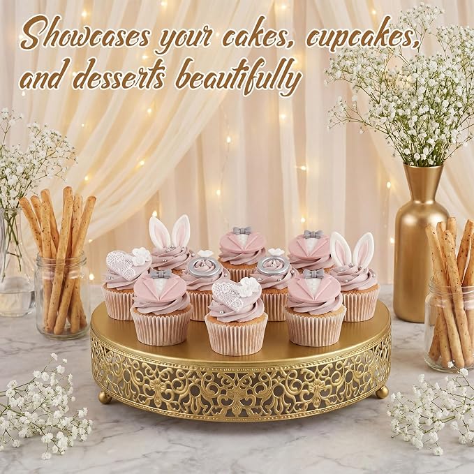 Wenqik 12 Inch Gold Cake Stand Set Metal Round Cupcake Dessert Stand with Cake Cutting, Spatula Wedding Cupcake Pastry Display Candy Holder Display for Wedding Party Birthday Baby Shower(Classic)