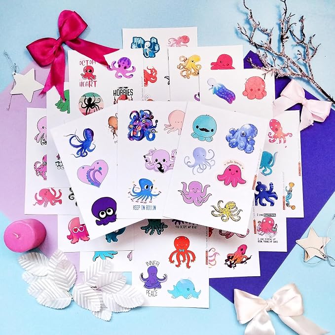 100Pcs Octopus Stickers for Water Bottle and Laptop - Marine Life Party Supplies & Decorations, Waterproof Vinyl Ocean Decals, Cute Octopus Stickers Laptop Decals, Gifts for Women & Men