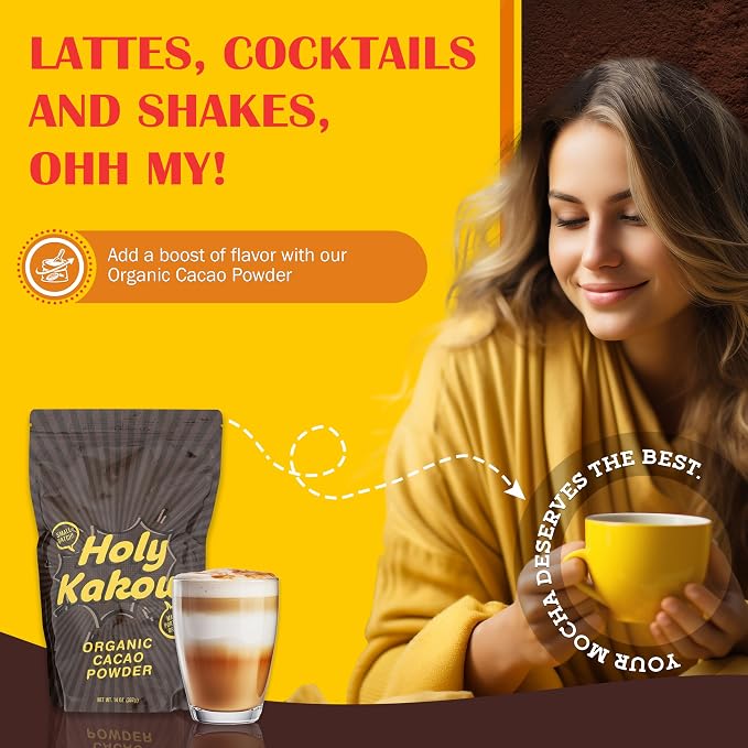 Holy Kakow Cacao Powder - Organic Cacao Powder, Cacao, Gluten Free, Soy Free, Vegan, Single Origin, Rich in Antioxidants, Organic Raw Cacao Powder - 14oz