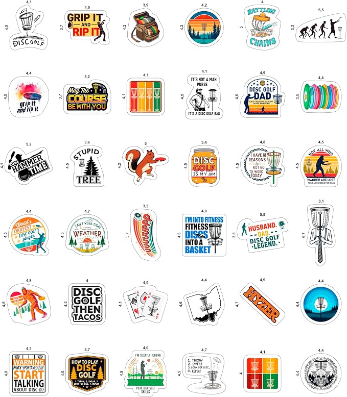 100Pcs Disc Golf Stickers Decals for Water Bottles - Disc Golf Gifts, Party Supplies, Decorations, Supplies - Gift for Women & Men