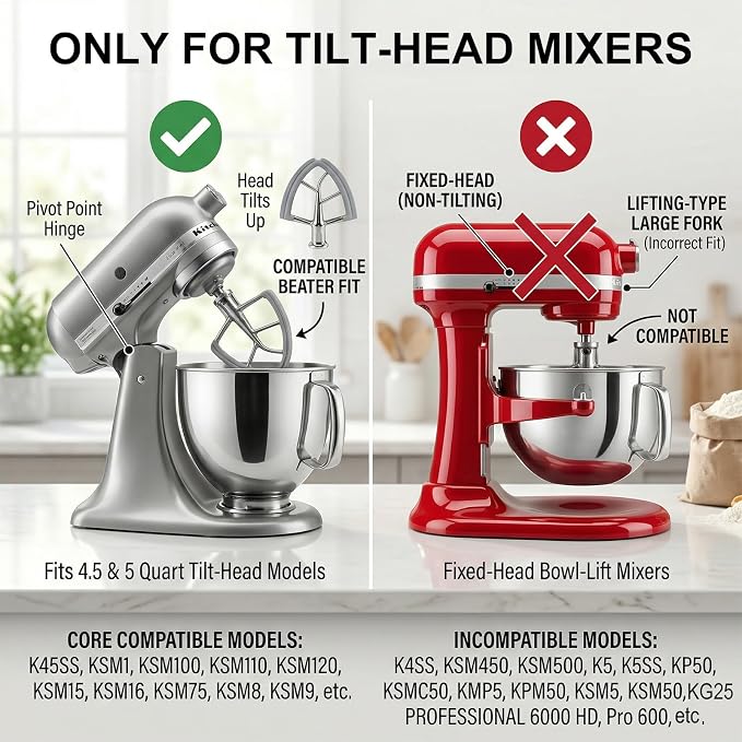 Stainless Steel Flex Edge Beater for KitchenAid Tilt-Head Stand Mixer 4.5-5 Qt, Upgraded Flat Beater Paddle with Dual Silicone Scraper Edges, Kitchen Aid Accessories and Attachments (Grey)