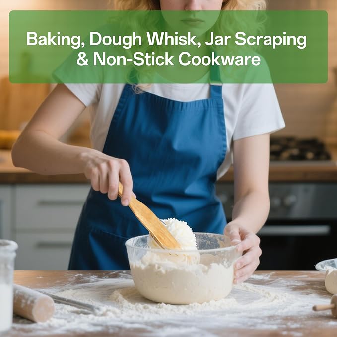 Wooden Spurtle 2Pcs, Skinny Teak Spatula for Sourdough Starter | Natural teak & earlywood, BPA-free, heat-resist, ergonomic, hand wash, oil periodically, for sourdough, gift for bakers