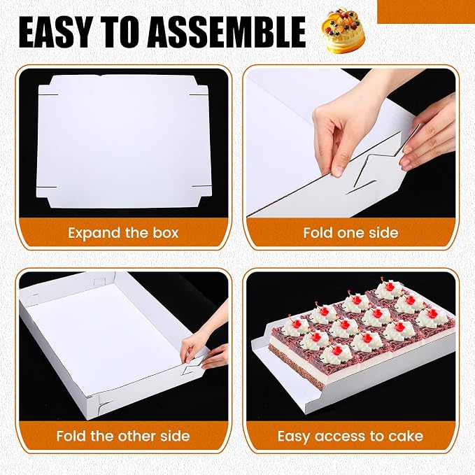 Reallnaive 10 Pack Full Sheet Cake Boxes 26 x 18 x 4 Inch Non Window Sheet Cake Box Bottom White Corrugated Greaseproof Bakery Tray Food Container Holder for Kitchen Cupcake Dessert, Excluding lid