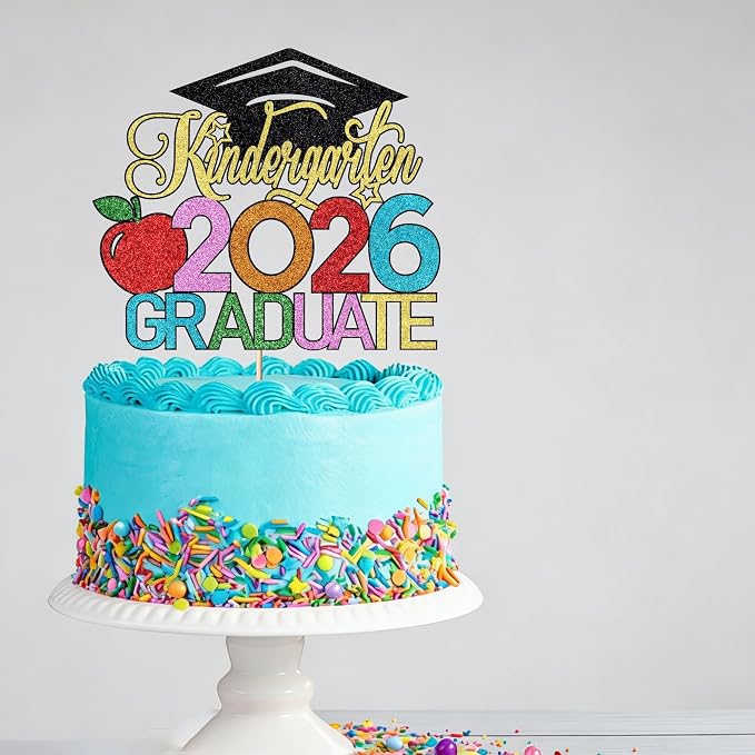 Kindergarten 2026 Graduate Cake Topper, Chirldren Graduation Cake Decorations, Preschool Kindergarten Graduations Party Decoration, Glitter Grad 2026 Happy Graduation (Black Gold 1)