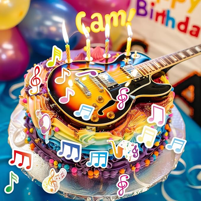 64PCS Edible Musical Notes Cupcake Toppers Wafer Paper Colorful Music Symbol Cake Picks Music Concert Cake Topper Edible Musical Cupcake Picks for Concert Theme Party Decor