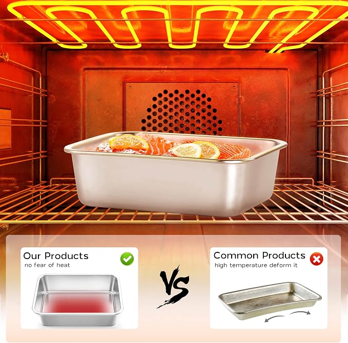 Lasagna Pan Deep, Onader 10⅝ x 8¼ Inch Rectangle Stainless Steel Lasagna Baking Dish, Metal Baking Cake Pan, Oven & Dishwasher Safe
