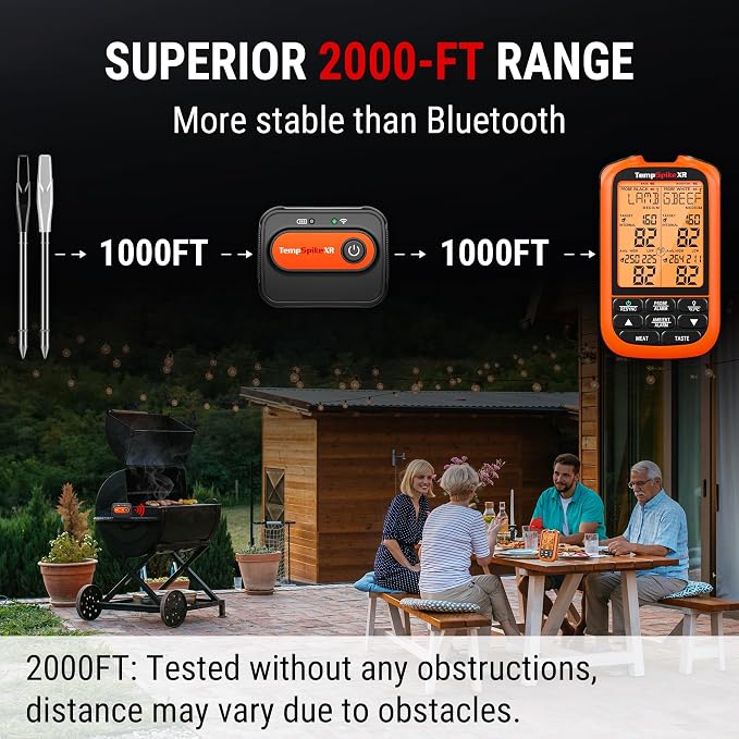 TempPro TempSpike 2000FT Wireless Meat Thermometer Digital with 2 Ultra-Thin Meat Probe, Grill Thermometer Wireless for Smoker, BBQ, Grill, Turkey Kitchent Gift for Dad Husband (Previously ThermoPro)