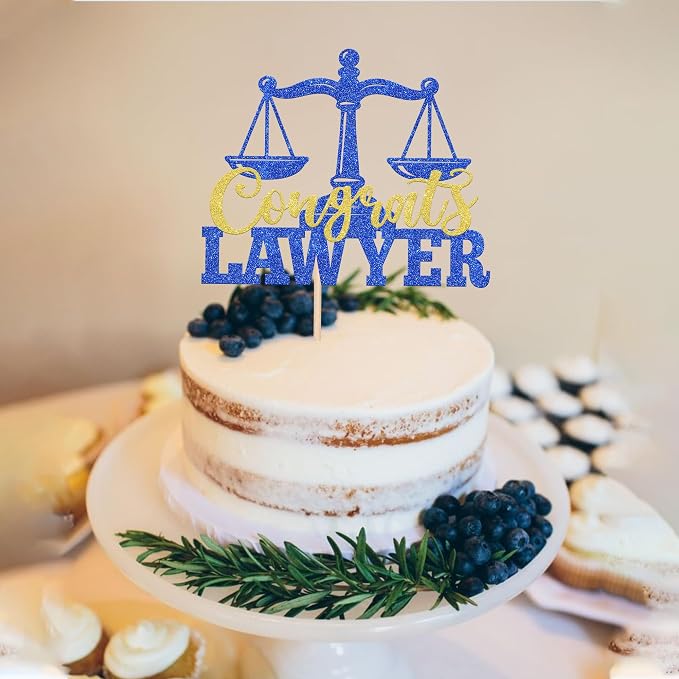 1 Pack Congrats Lawyer Cake Topper Glitter Class of 2026 Law School Survivor Cake Pick 2026 Graduation Cake Decorations for 2026 Lawyer Graduation Party Supplies Blue Gold
