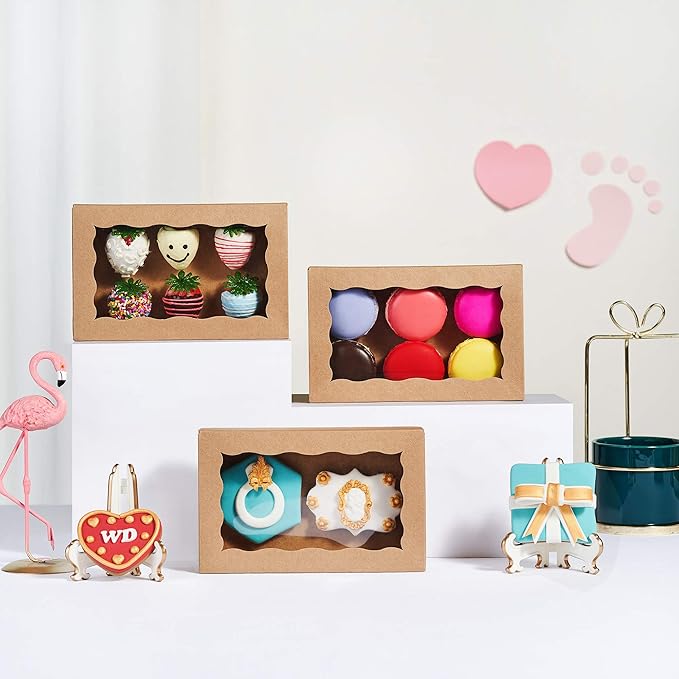 RomanticBaking 50 Pack DIY Assembly Brown 7 x 4 3/8 x 1½ inches Cookies Boxes BakeryTreat Boxes Packaging for Macaron Chocolate Truffle Cakesickle