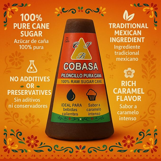 COBASA 100% Raw Sugar Cane Cones 8 oz, Piloncillo Pura Caña 4-Pack, Authentic Panela Sugar, Natural Piloncillo Sugar for Baking, Sweetening, and Traditional Recipes