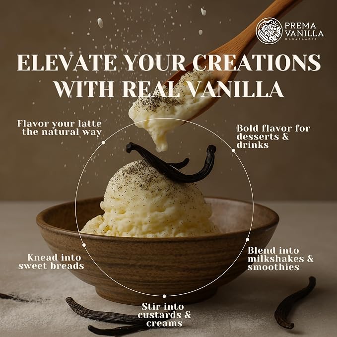PREMA VANILLA 50pcs Pure Madagascar Vanilla Beans Grade A, Bourbon Pods for Making Homemade Vanilla Extract Premium Fresh Whole Vanilla Bean Best for Baking, Cooking & Desserts, Gluten-Free Rich Aroma