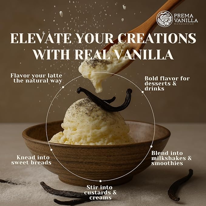 PREMA VANILLA 100pcs Pure Madagascar Vanilla Beans Grade A, Bourbon Pods for Making Homemade Vanilla Extract Premium Fresh Whole Vanilla Bean Best for Baking Cooking & Desserts, Gluten-Free Rich Aroma