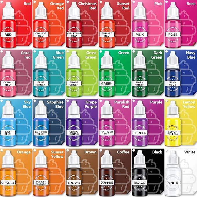 Food Coloring Set - 24 Color Food Grade Vibrant Food Dye Tasteless Liquid Color for Cake Decorating Baking Easter Egg Icing Fondant Cooking Slime Making DIY Supplies Kit - 0.35 Fl. oz (10 ml)/Bottles