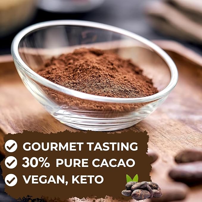 Gourmet Cocoa Powder - Rich Chocolate Flavor & High Flavanol Cacao - Ideal for Baking, Cold or Hot Chocolate Drinks - Natural, Vegan, Non-GMO, Costa Rica Origin, 1lb (30% Cocoa with Cane Sugar)