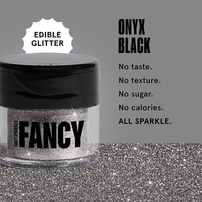 Fancy Sprinkles Onyx Black Edible Glitter | Luster Dust for Drinks, Cocktails & Cake Decorating | Vegan, Gluten Free, Non-GMO | Made in USA | 4gm