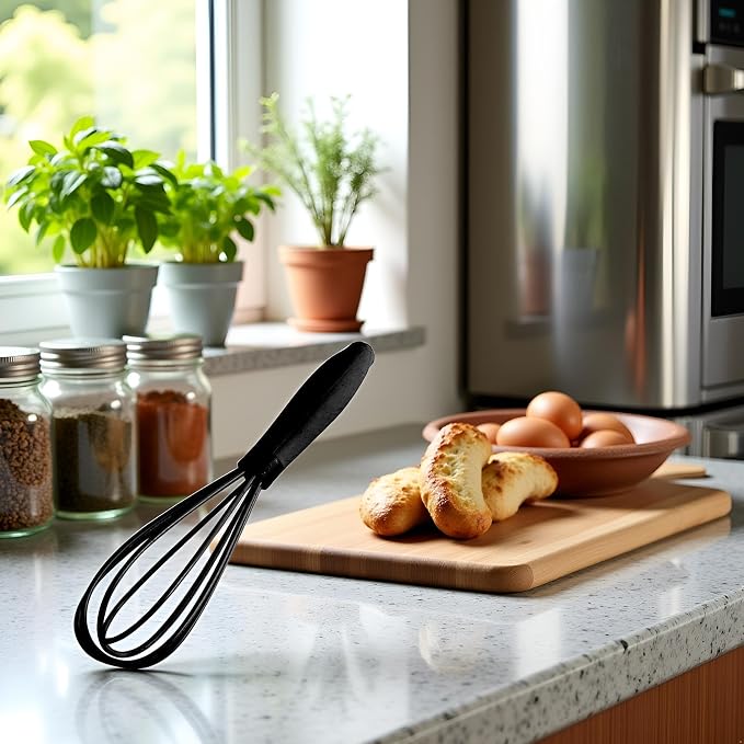 1Pc Black Mini Silicone Whisks,Non-Stick Whisks,Milk and Egg Beater Blender,Hand Egg Mixer,Kitchen for Cooking, Baking, Mixing,Stirring,Cooking Utensils,Kitchen Dining (6.7inch)