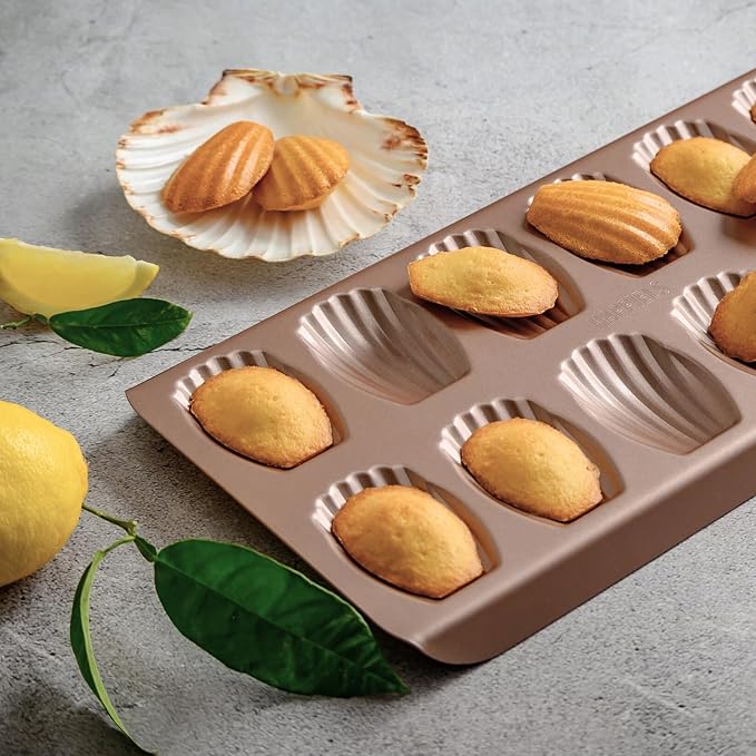 HAPPIELS 12-Well Madeleine Pan 2-Pack Nonstick, PFOA & BPA Free | 24- Well Non Stick Nontoxic Madeleines Pans for oven baking | Madeleine Cake Cookie Mold | Madeleine tray