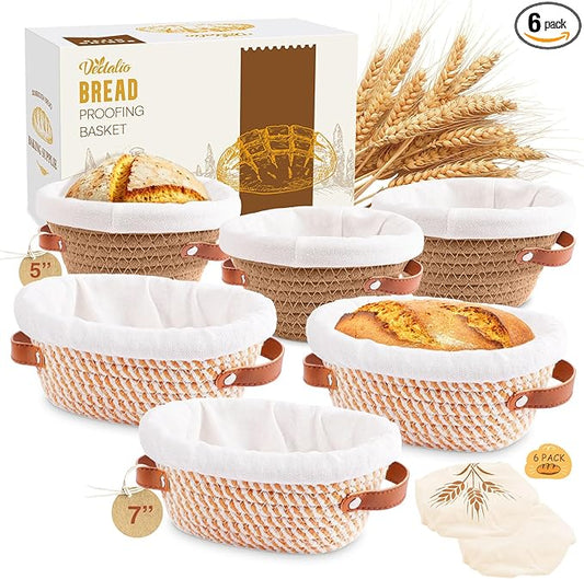 Bread Proofing Basket, 5 Inch Mini Bread Basket Set of 6, Sourdough Bread Baking Supplies, Sourdough Starter Kit, Sour Dough Starter Kits, Baking Gifts for Women, Sourdough Proofing Basket