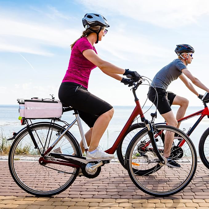 RAYMACE Bike Rear Rack Bag, Bike Trunk Cooler Bag, Bicycle Pannier for Warm or Cold Items (Pink)