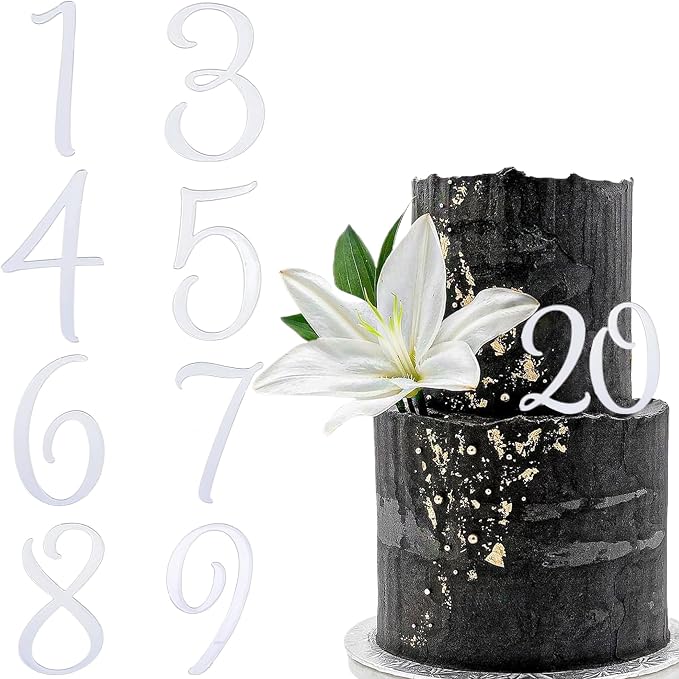Acrylic Number Cake Topper Silver DIY Mirrored Cake Topper 0-9 Number Set Suitable for Wedding, Birthday, Party Decoration