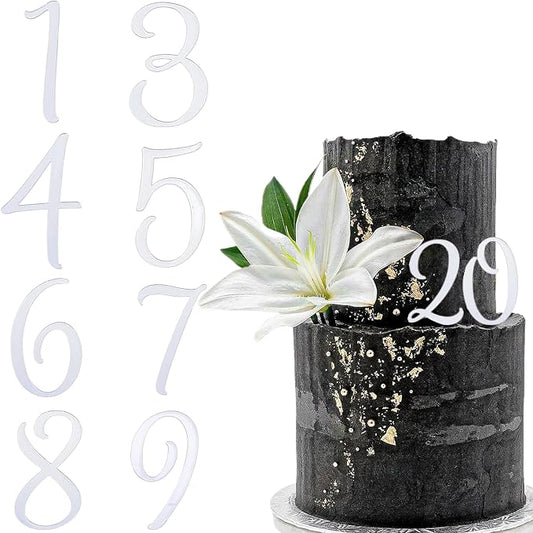 Acrylic Number Cake Topper Silver DIY Mirrored Cake Topper 0-9 Number Set Suitable for Wedding, Birthday, Party Decoration