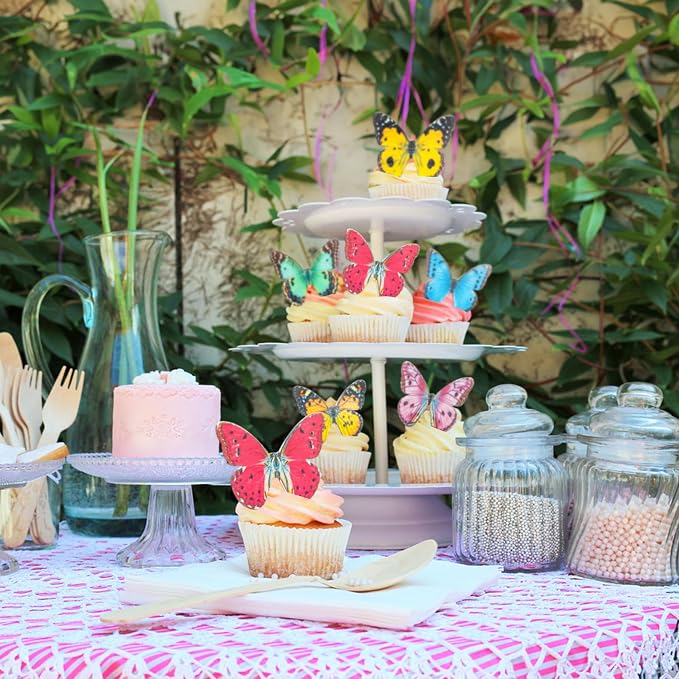 Gyufise 48Pcs Multicolor Butterfly Cake Decorations: Edible Wafer Paper Butterflies, Cupcake Toppers, Party Decorations, Birthday, Gender Reveal, Baby Shower, Wedding Anniversary, Kids Birthday