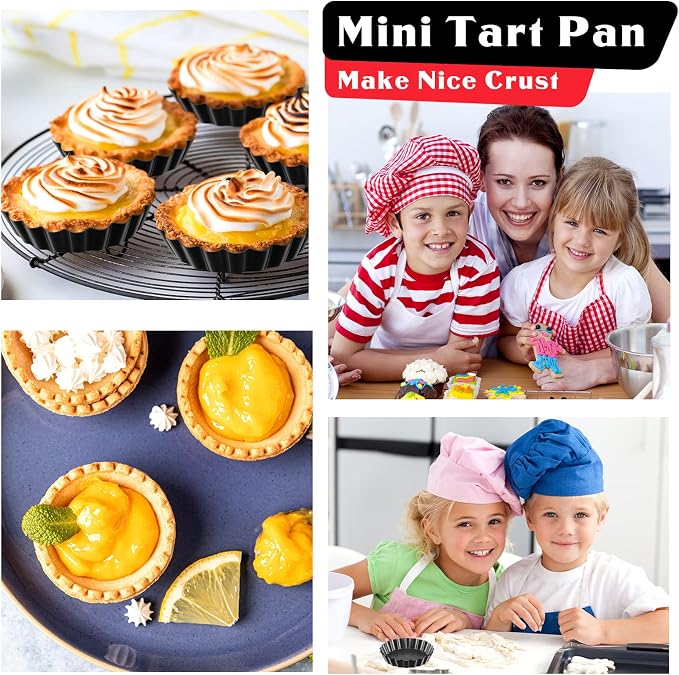Patelai 24 Pieces Mini Tart Pans 4 Inch with Removable Bottom Round Nonstick Quiche Pan Heavy Duty Fluted Sided Small Tart Tins Mold for DIY Kitchen Baking Pies, Mousse Cakes, Muffins, Fruit, Desserts