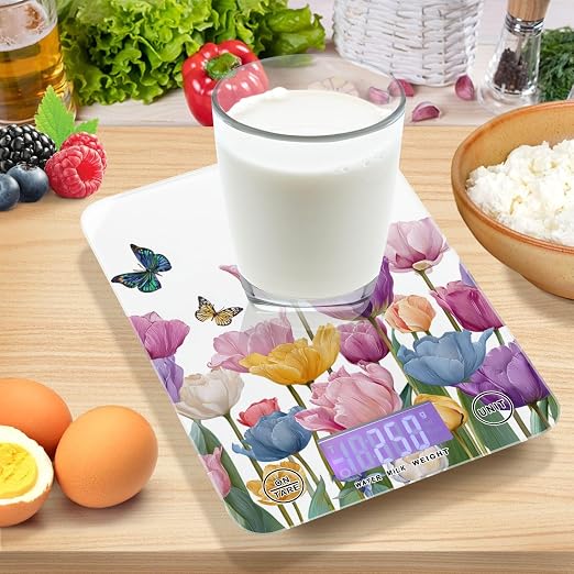Food Scale Kitchen Scale for Baking Cooking Digital Food Weighing Measuring Scale Small Waterproof Electric Food Scale Light Pink Tulips Butterfly